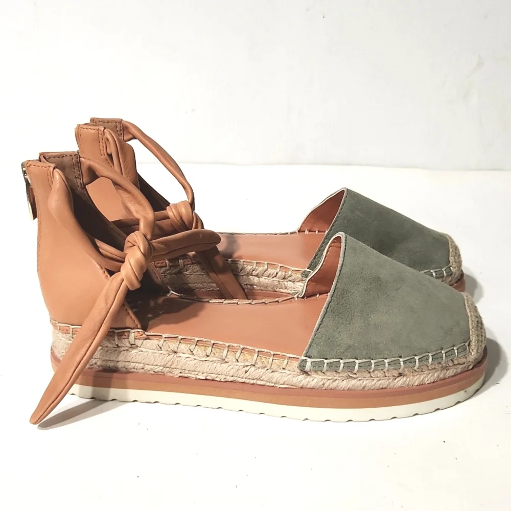 Vince Camuto Binadee Leather Platform Espadrilles Olive Size 6M EUC!!